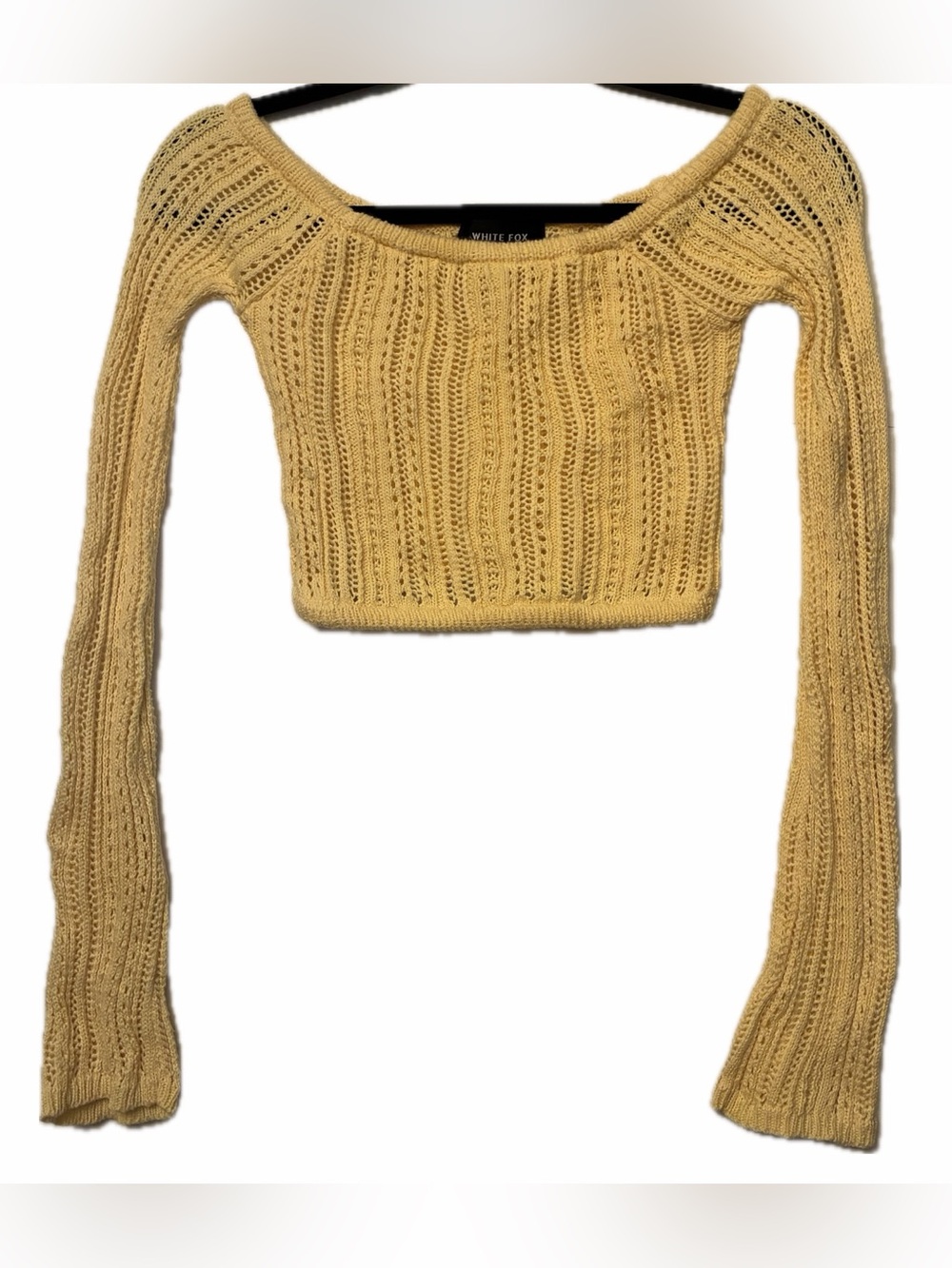 WHITE FOX Opposites Attract Long Sleeve Butter Pointelle Knit Crop Sweater Sz S - Picture 13 of 16